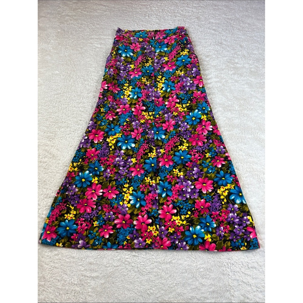 Handmade Vintage Floral Velvet Maxi Skirt 26" Waist or XS
